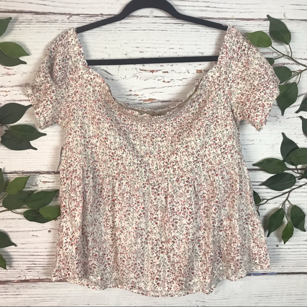 Old Navy NWT Off Shoulder Floral Smocked Flower Print White Top